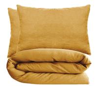 Parure de lit 260x240 cm et 50x70 cm 100% coton lavé PALACE jaune curry 3 pièces