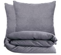 Parure de lit 260x240 cm et 65x65 cm 100% coton lavé PALACE gris brume 3 pièces