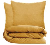 Parure de lit 260x240 cm et 65x65 cm 100% coton lavé PALACE jaune curry 3 pièces