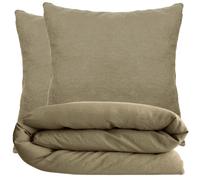 Parure de lit 260x240 cm et 65x65 cm 100% coton lavé PALACE marron camel 3 pièces