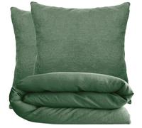 Parure de lit 260x240 cm et 65x65 cm 100% coton lavé PALACE vert cedre 3 pièces