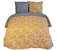 Parure de lit 260x240 cm pur coton ASCHWINI motif floral jaune 3 pièces