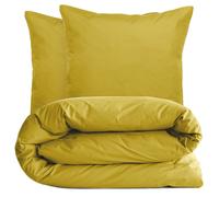 Parure de lit 260x240 cm set 65x65 cm percale MANOIR jaune Moutarde