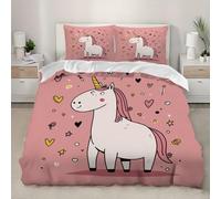 Parure de lit 260x240 cmLicorne De Dessin Animé Housse de Couette Microfibre 3 pièces Douce Confortabl Rose Housse de Couette pour Adultes Enfants