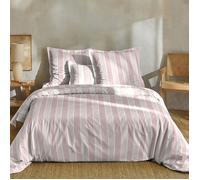 Parure de lit 260x240 coton rayure rose Terre de Nuit Rosalie