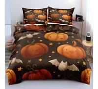 Parure de Lit 260X240 Halloween Chauve-Souris Pour Chambre D'Enfant,Motif Animal Effrayant,Housse de Couette,Jolies Citrouilles et Étoiles,Couvre-Lit Respirant en Microfibre,Taille Super King Size