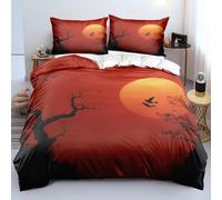 Parure de Lit 260X240 Halloween pour Enfants, Housse de Couette Imprimée Sorcière Sur Balai, Arbre et Lune, avec Taie D'Oreiller, Housse de Couette Effrayante Sur Le Thème D'Halloween, Décoration