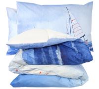 Parure de lit 280x240 cm 50x70 cm percale REGATE bleu 3 pièces