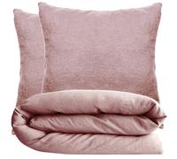 Parure de lit 280x240 cm et 65x65 cm 100% coton lavé PALACE rose 3 pièces
