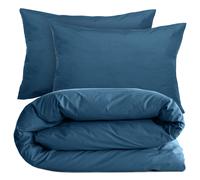 Parure de lit 280x240 cm et taie 50x70 cm percale MANOIR bleu Marine