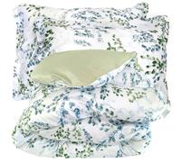 Parure de lit 280x240 cm satin de coton ANGÈLE vert tilleul 3 pièces taies 50x70 cm