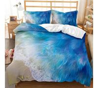 Parure de lit 3/4 pièces avec housse de couette sur le thème de la plage, vagues de mer, étoiles de mer, océan, pour toutes les saisons, pour enfants, adolescents, garçons et filles (style 4, très