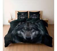 Parure de Lit 3 Pcs Noir Anthracite 140x200 cm avec 2 Taies 65x65 cm - Housse de Couette en Microfibre, Faune Sauvage Loup Sauvage Portrait, Linge de Lit à Fermeture Éclair et Attaches de Coin