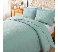 Parure de lit 3 pi ces HoneiLife King Quilt - Couvre-lits l gers, r versibles, style r tro, toutes saisons, vert limon