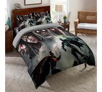 Parure De Lit 3 Pieces 100 % Bambou Naturel Justice League, Housse De Couette Et Taie D'oreiller Superman Avec Fermeture Éclair - Literie Douce Et Fraîche, Parfaite Pour Les Soins