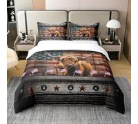 Parure de lit 3 pièces 100 % coton naturel avec housse de couette et 2 taies d'oreiller Motif vache des Highlands abstrait rétro drapeau américain du Texas et étoile pour enfants, adolescents et