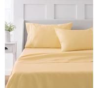 Parure de lit 3 pièces, 100 % coton pour lit jumeau, douce, lisse, durable, facile d'entretien, poches profondes de 40,6 cm, drap de lit en satin, 1 drap plat, 1 drap-housse, 1 taie d'oreiller, jaune