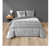 Parure de lit 3 pièces 240 x 220 cm 100% coton 42 fils/cm² - Motif cœur gris Annie