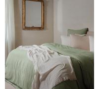 Parure de lit 3 pièces 240x220 cm et 65x65 cm mousseline de coton MILOS vert mousse