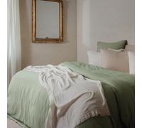 Parure de lit 3 pièces 260x240 cm et 50x70 cm mousseline de coton MILOS vert mousse