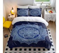 Parure de lit 3 pièces à motif floral classique symétrique rouge bleu blanc étoilé pour décoration d'intérieur (05, king size 240 x 220 cm + 50 x 75 cm x 2)