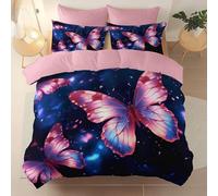 Parure de lit 3 pièces Adulte imprimé Rosa -Set de Housse de Couette 200 x 200 cm +2 Taies d'oreiller 63x63 cm, Sogno, Misterioso, Cielo Stellato, Farfalla d'Intérieur Parure 3 Pièces réversible