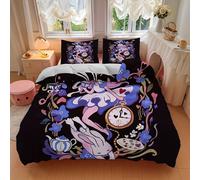 Parure De Lit 3 Pieces Alice Au Pays Des Merveilles Avec Housse De Couette Et Taies D'oreiller En Polyester Doux, Motif Fantaisie, Plusieurs Tailles Pour La Decoration De La Chambr