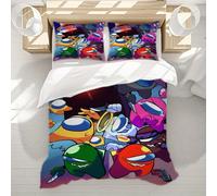 Parure De Lit 3 Pieces Among Us - 1 Couette + 2 Taies D'oreiller, Motif Arc Rayé Gris Effet Visuel 3d, Douce Et Confortable, Pour Chambre Ou Dortoir