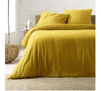 Douceur d'Intérieur, Parure 3 Pieces 260 X 240 cm Double Gaze Coton Angelia Jaune, 100% Coton