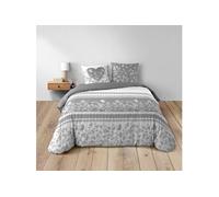 Douceur d'Intérieur – Parure de lit 3 pièces Annie – 200 x 200 cm – 100% coton 42 fils – Gris