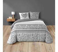 Douceur d'Intérieur Parure de lit 3 pièces Annie 240 x 220 cm 100% coton motif cœur Gris 42 fils/cm²