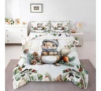 Parure de lit 3 pièces avec couette et 2 taies d'oreiller, motif écureuil de la jungle, pommes de pin, feuilles vertes, pour enfants, garçons, filles, adolescents, pour l'hiver et l'hiver - Pour lit