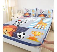 Parure de lit 3 pièces avec drap-housse à motif animaux de dessin animé (sans plat), motif lion, zèbre, girafe, décoration de chambre pour filles, garçons, adultes, draps de lit sur le thème du zoo