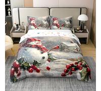 Parure de lit 3 pièces avec housse de couette 100 % coton motif bonhomme de neige cardinal du Nord pour décoration de chambre d'enfant, housse de couette rustique pour très grand lit, 2 taies