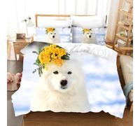 Parure de lit 3 pièces avec housse de couette 3D sur le thème des animaux de safari, motif : loup blanc mignon, petit loup blanc, jour enneigé, pour enfants, garçons et filles (couleur 10, lit simple