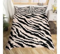 Parure de lit 3 pièces avec housse de couette à rayures zébrées pour enfants, adolescents et adultes, housse de couette imprimée zèbre beige et noir, 2 taies d'oreiller