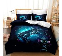 Parure de lit 3 pièces avec housse de couette colorée 3D pour garçons, enfants, adolescents et adultes - Motif : manette de jeu vidéo - Lettre géométrique numérique - Pour lit simple : 135 x 200 cm