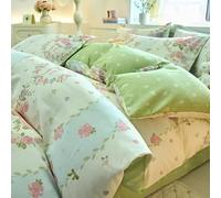 Parure de lit 3 pièces avec housse de couette en coton doux et confortable à imprimé floral frais, comprenant une housse de couette, une fermeture éclair et deux taies d'oreiller, rose 1, complet
