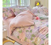 Parure de lit 3 pièces avec housse de couette en coton doux et confortable à imprimé floral frais, comprenant une housse de couette, une fermeture éclair et deux taies d'oreiller, rose 1, complet