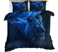 Parure de lit 3 pièces avec housse de couette et 2 taies d'oreiller avec fermeture éclair - 135 x 200 cm - Lion du tonnerre - Lit simple