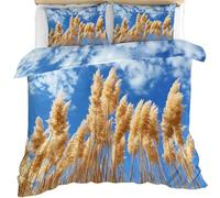 Parure de lit 3 pièces avec housse de couette et 2 taies d'oreiller avec fermeture éclair - 260 x 220 cm - Motif herbe de la pampa - Pour lit super king size