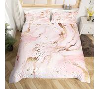 Parure de lit 3 pièces avec housse de couette et 2 taies d'oreiller en polyester doux à paillettes dorées pour lit double, rose