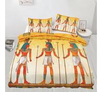 Parure de lit 3 pièces avec housse de couette et 2 taies d'oreiller et fermeture éclair - Motif pharaons hiéroglyphiques - Pour lit super king size