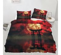 Parure de lit 3 pièces avec housse de couette et 2 taies d'oreiller et fermeture éclair pour lit simple Motif porte de sanctuaire japonais