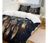 Parure de lit 3 pièces avec housse de couette et 2 taies d'oreiller motif attrape-rêves galaxie chaude avec fermeture éclair pour toutes les saisons 229 x 229 cm