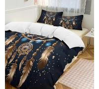 Parure de lit 3 pièces avec housse de couette et 2 taies d'oreiller motif attrape-rêves galaxie chaude avec fermeture éclair pour toutes les saisons 259 x 229 cm