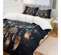 Parure de lit 3 pièces avec housse de couette et 2 taies d'oreiller motif attrape-rêves galaxie chaude avec fermeture éclair pour toutes les saisons 201 x 229 cm