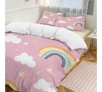 Parure de lit 3 pièces avec housse de couette et 2 taies d'oreiller - Motif étoiles de dessin animé - Fermeture éclair - Pour toutes les saisons - 218 x 178 cm