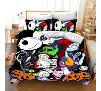 Parure De Lit 3 Pieces Avec Housse De Couette Et Imprime Dessin Anime Jack Skellington Pour Lit Double