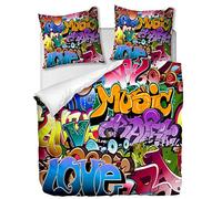 Parure de lit 3 pièces avec Housse de Couette et taies d'oreiller,Art du Graffiti,200 x 200 cm / 65 x 65 cm x 2,Multi 28